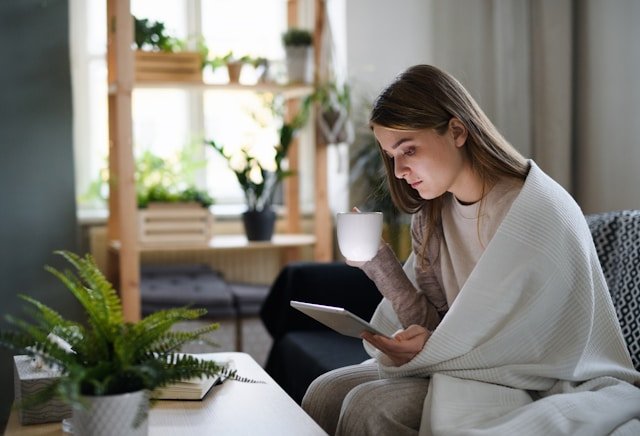  Femme rassurée lisant que le changement de nom du SOPK ne modifie pas sa prise en charge 